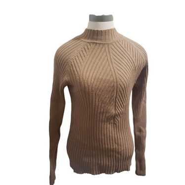 Designer CT1973 Charlie B Tan Mock Neck Ribbed Swe