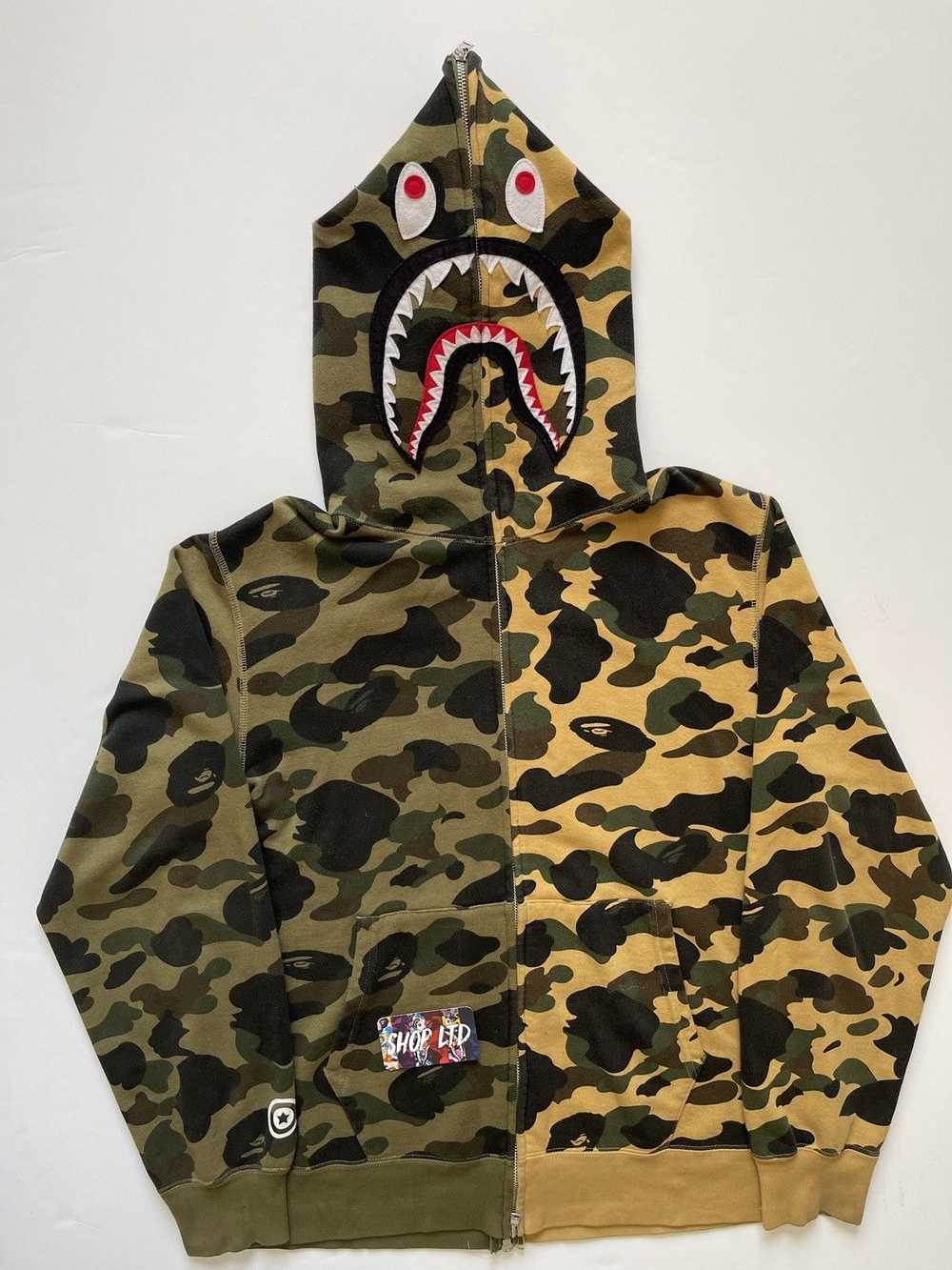 Bape A Bathing Ape Yellow/Green Camo Split Shark … - image 2