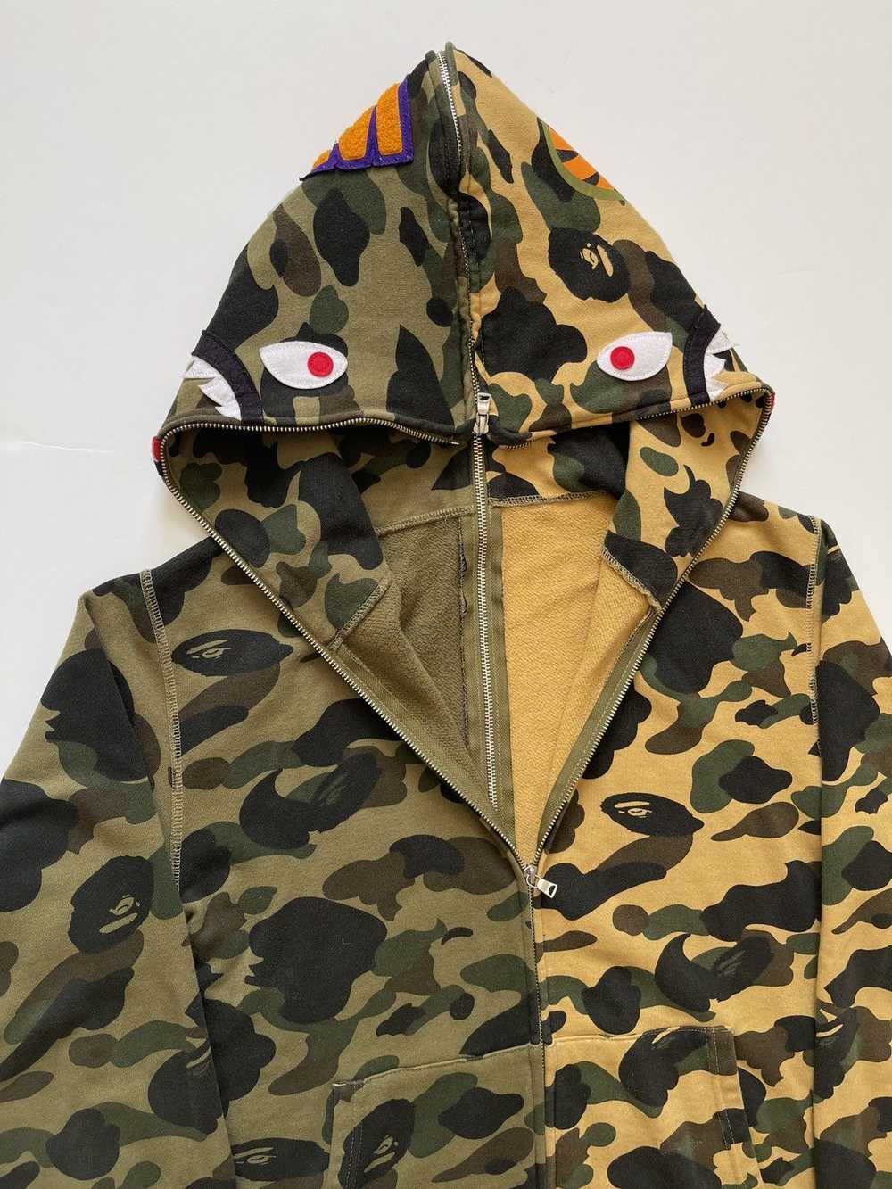 Bape A Bathing Ape Yellow/Green Camo Split Shark … - image 3