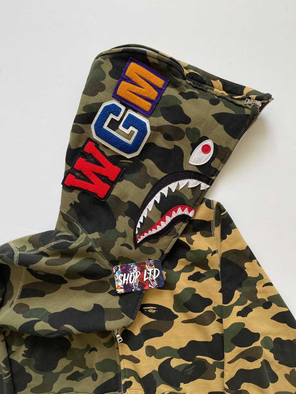 Bape A Bathing Ape Yellow/Green Camo Split Shark … - image 4