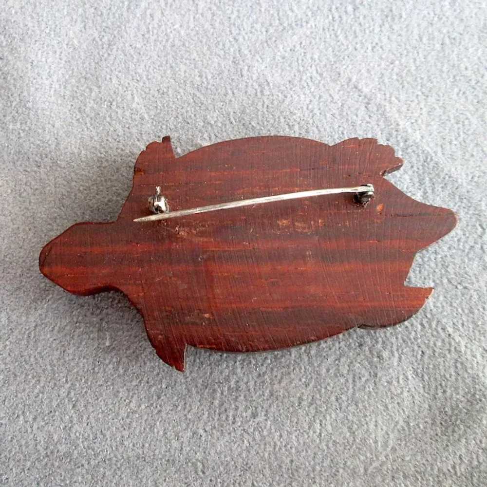 Vintage Red Bakelite and Wooden Turtle Pin - image 3