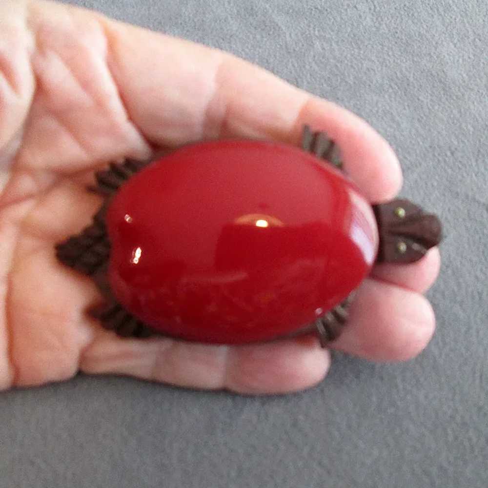 Vintage Red Bakelite and Wooden Turtle Pin - image 5