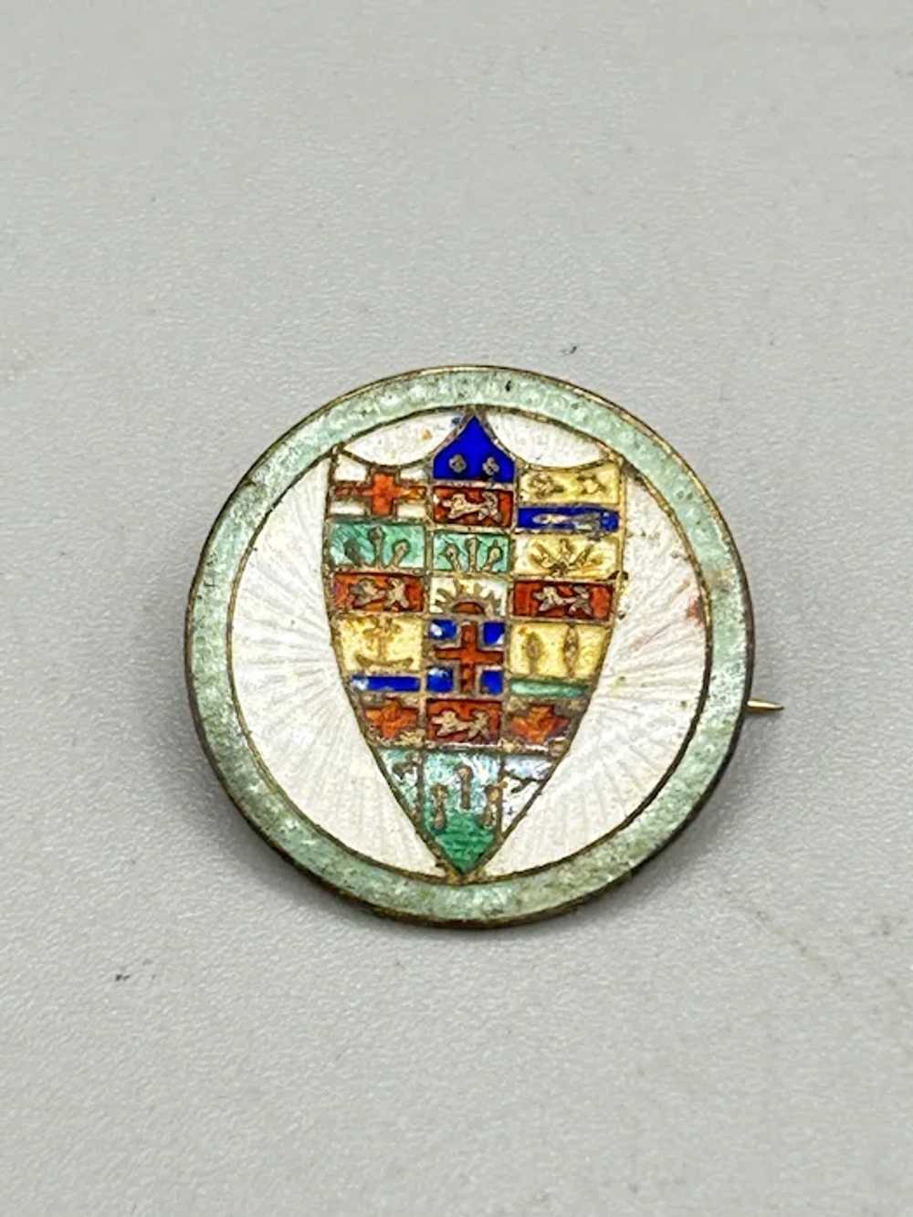 Antique Enamel Shield Guilloche Pin Brooch Colorf… - image 2