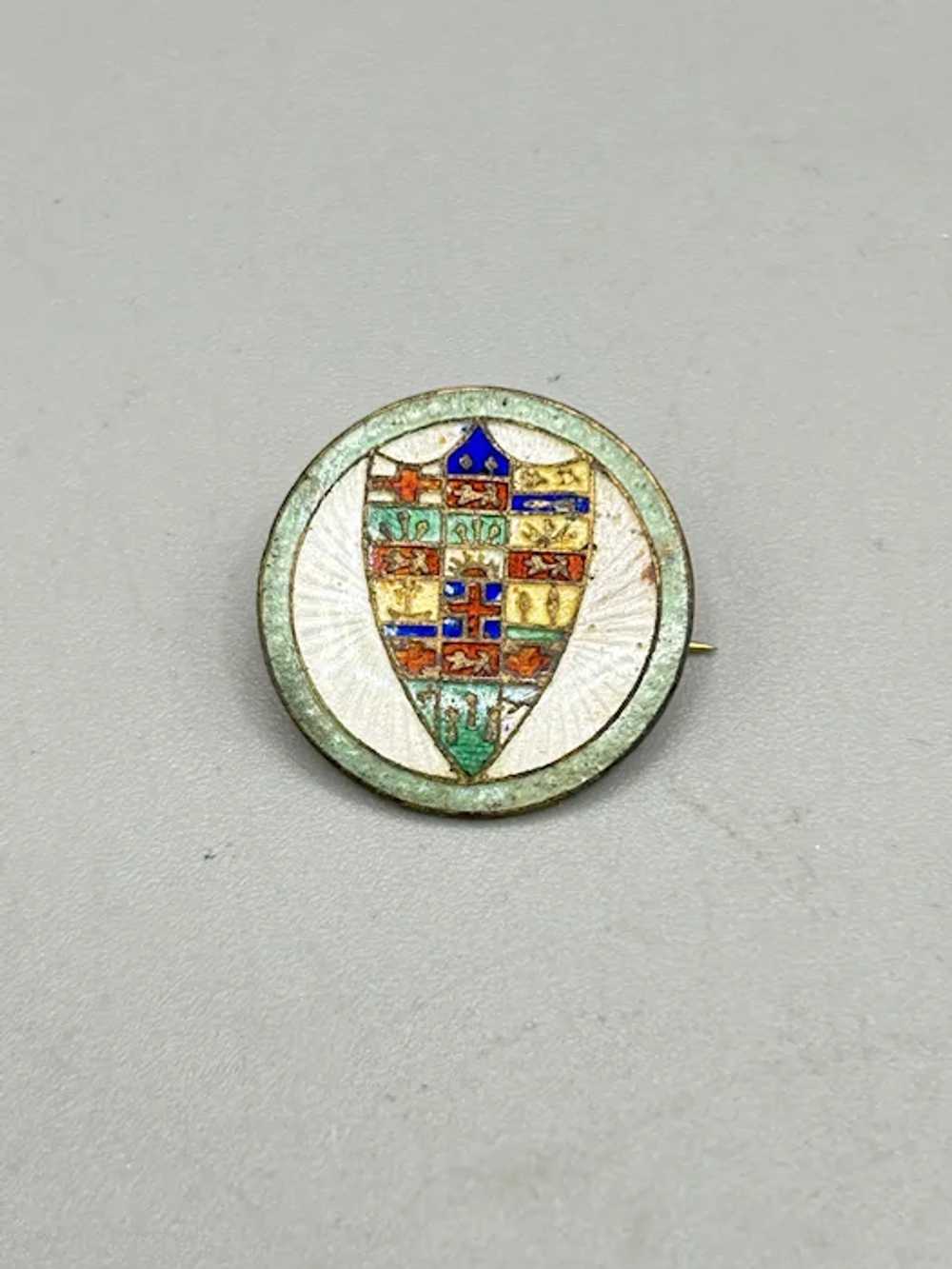 Antique Enamel Shield Guilloche Pin Brooch Colorf… - image 3