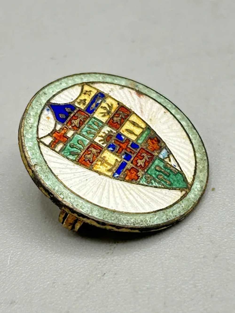 Antique Enamel Shield Guilloche Pin Brooch Colorf… - image 4