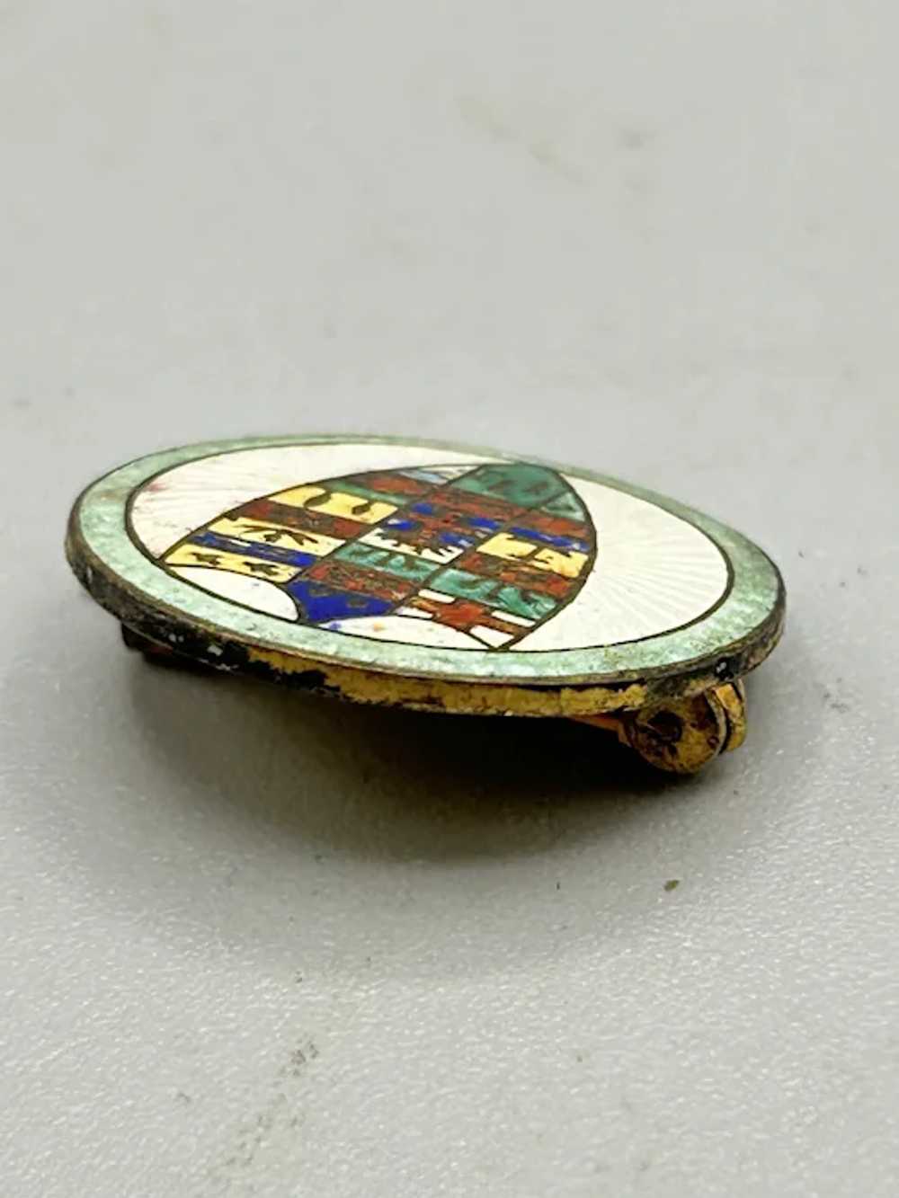 Antique Enamel Shield Guilloche Pin Brooch Colorf… - image 5