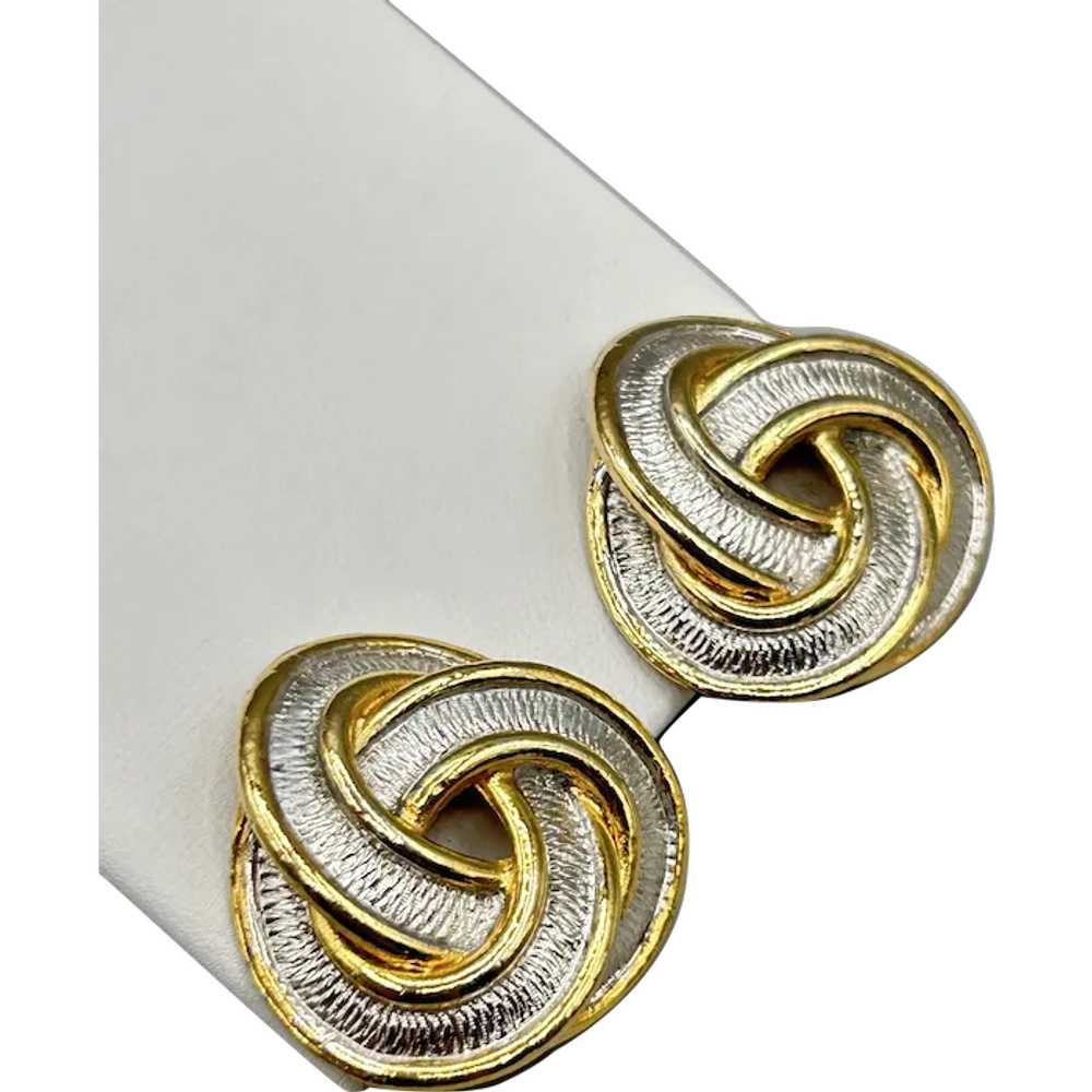 Gold and Silver Tone Love Knots Clip On Earrings … - image 1