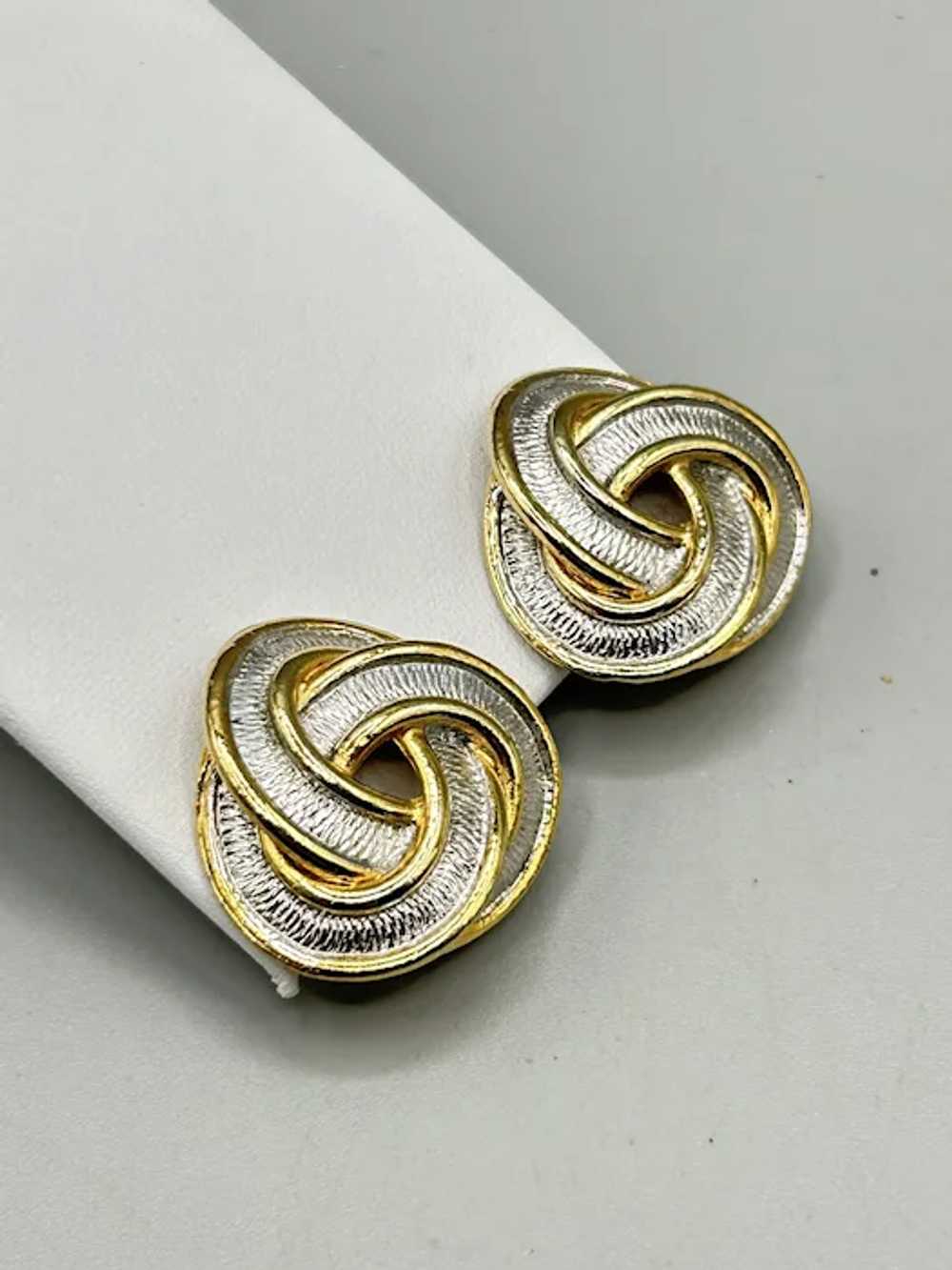 Gold and Silver Tone Love Knots Clip On Earrings … - image 2