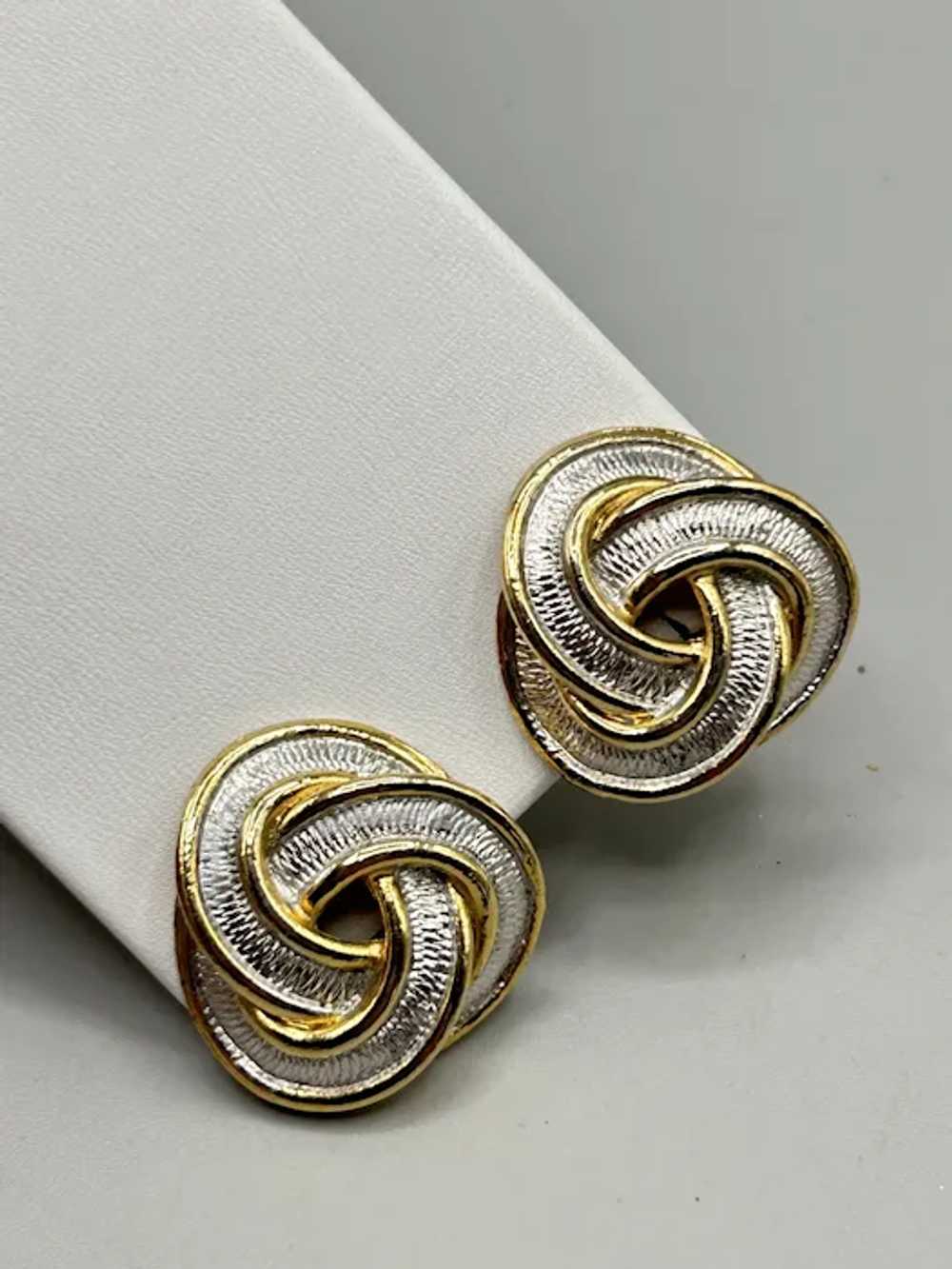 Gold and Silver Tone Love Knots Clip On Earrings … - image 3