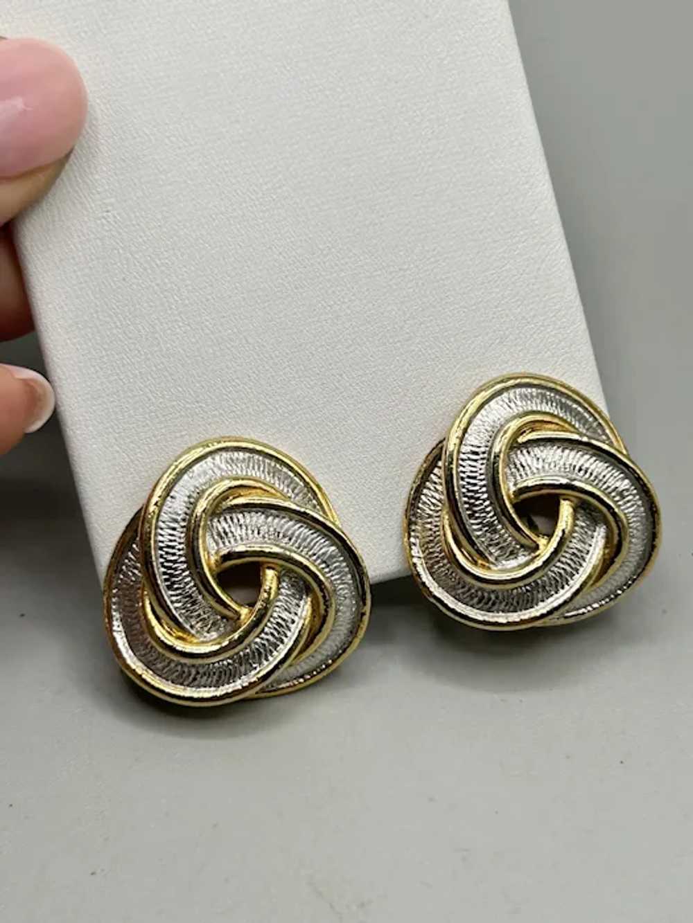 Gold and Silver Tone Love Knots Clip On Earrings … - image 4