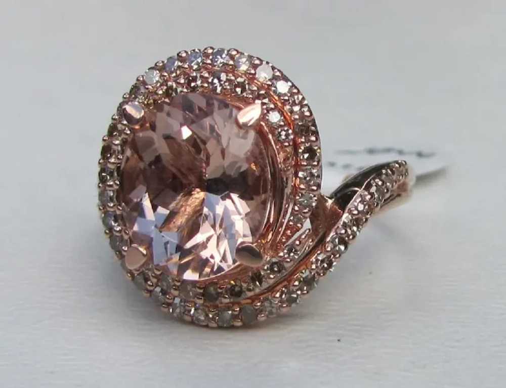 10K Rose Gold Morganite and Diamond Ring - image 2