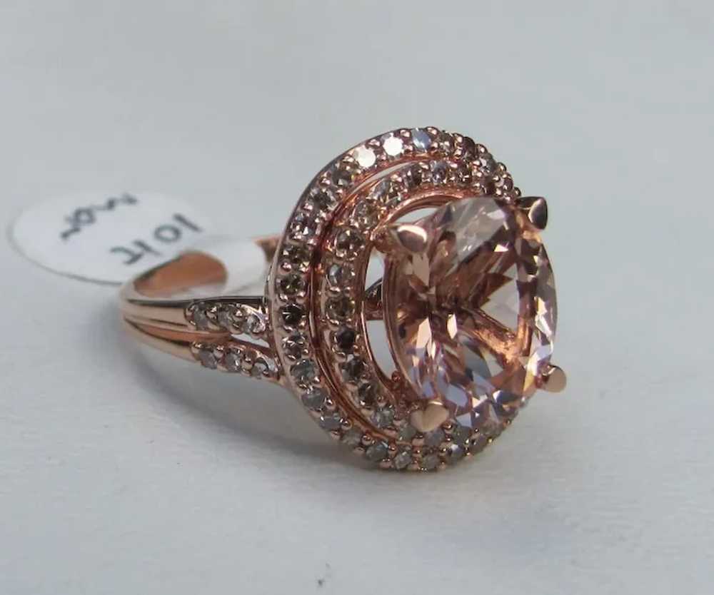 10K Rose Gold Morganite and Diamond Ring - image 3