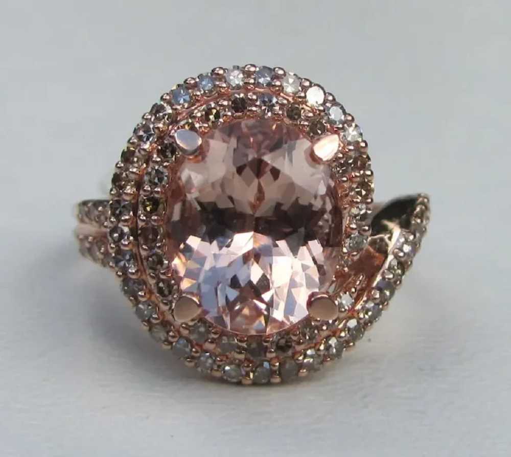 10K Rose Gold Morganite and Diamond Ring - image 4