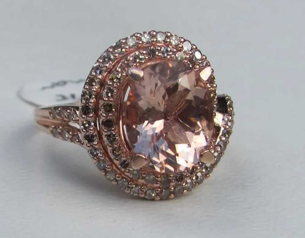 10K Rose Gold Morganite and Diamond Ring - image 5