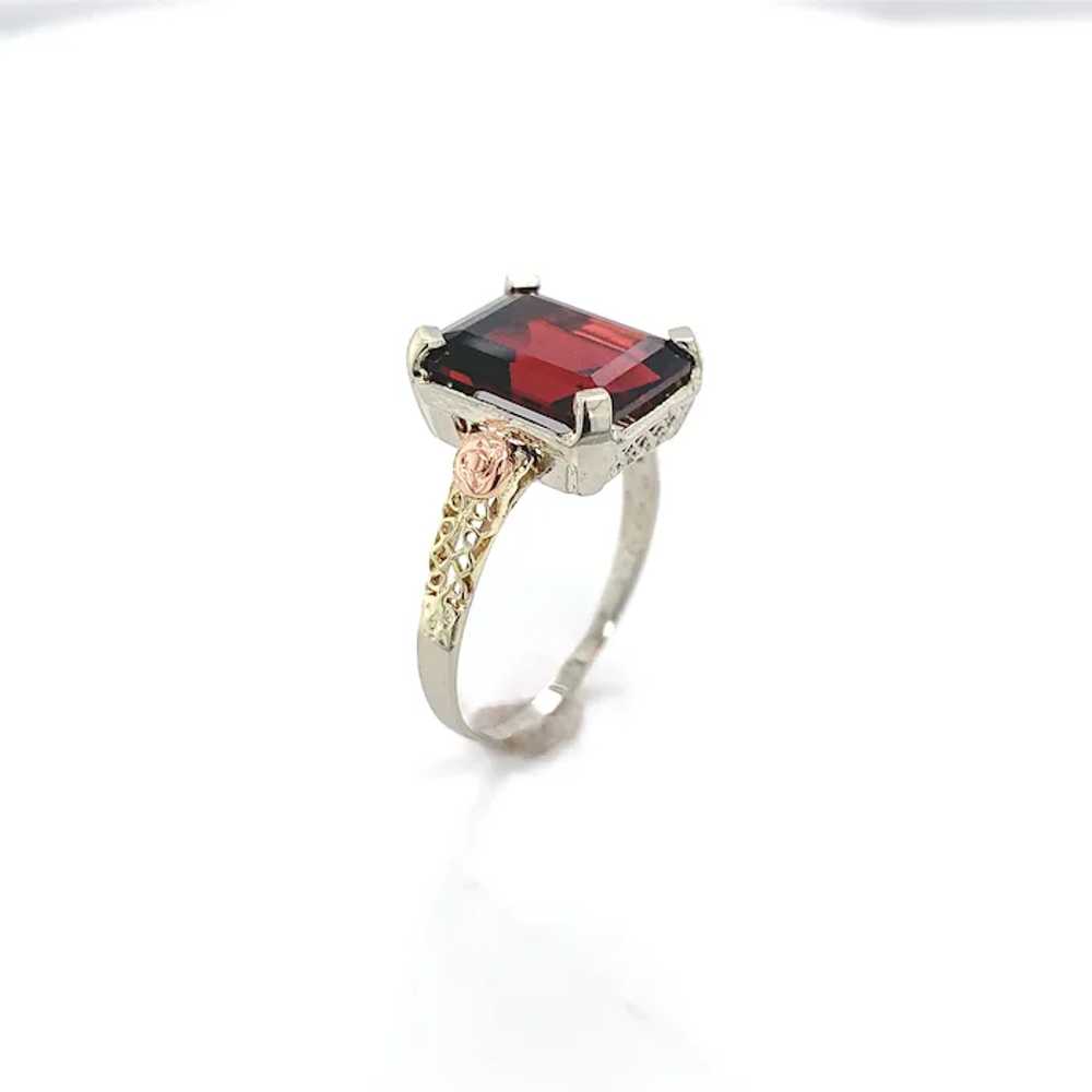 14K White Gold 5.48 carat Garnet Ring with Rose G… - image 3