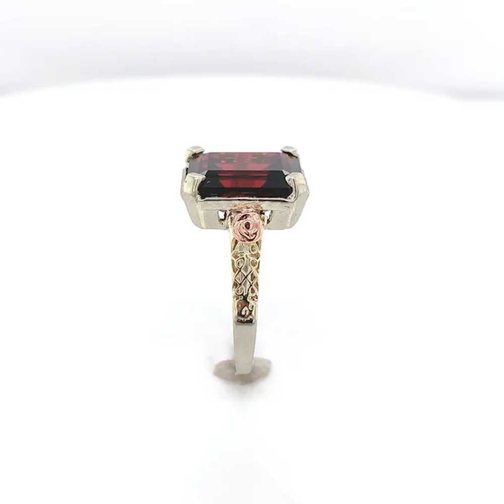 14K White Gold 5.48 carat Garnet Ring with Rose G… - image 4