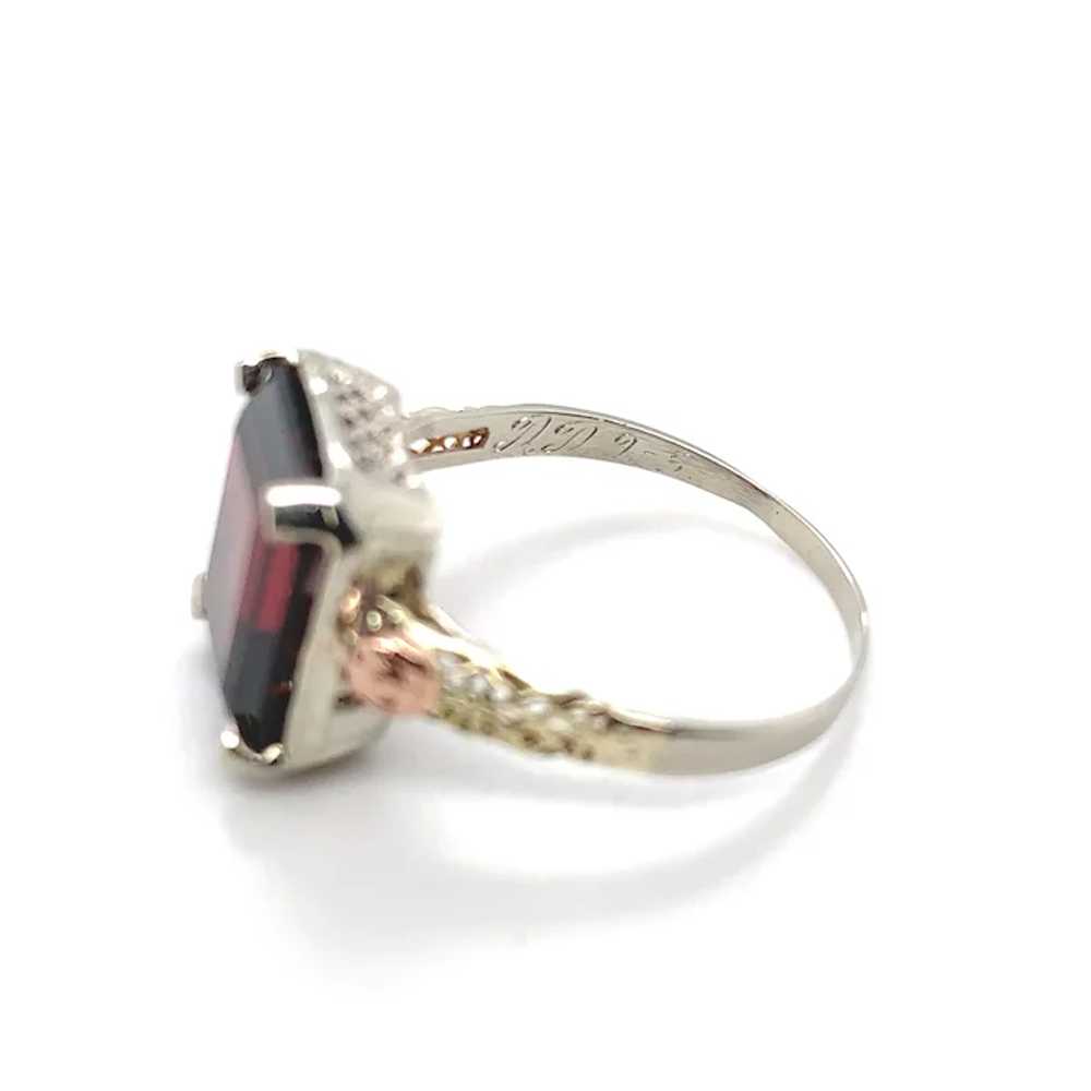 14K White Gold 5.48 carat Garnet Ring with Rose G… - image 7