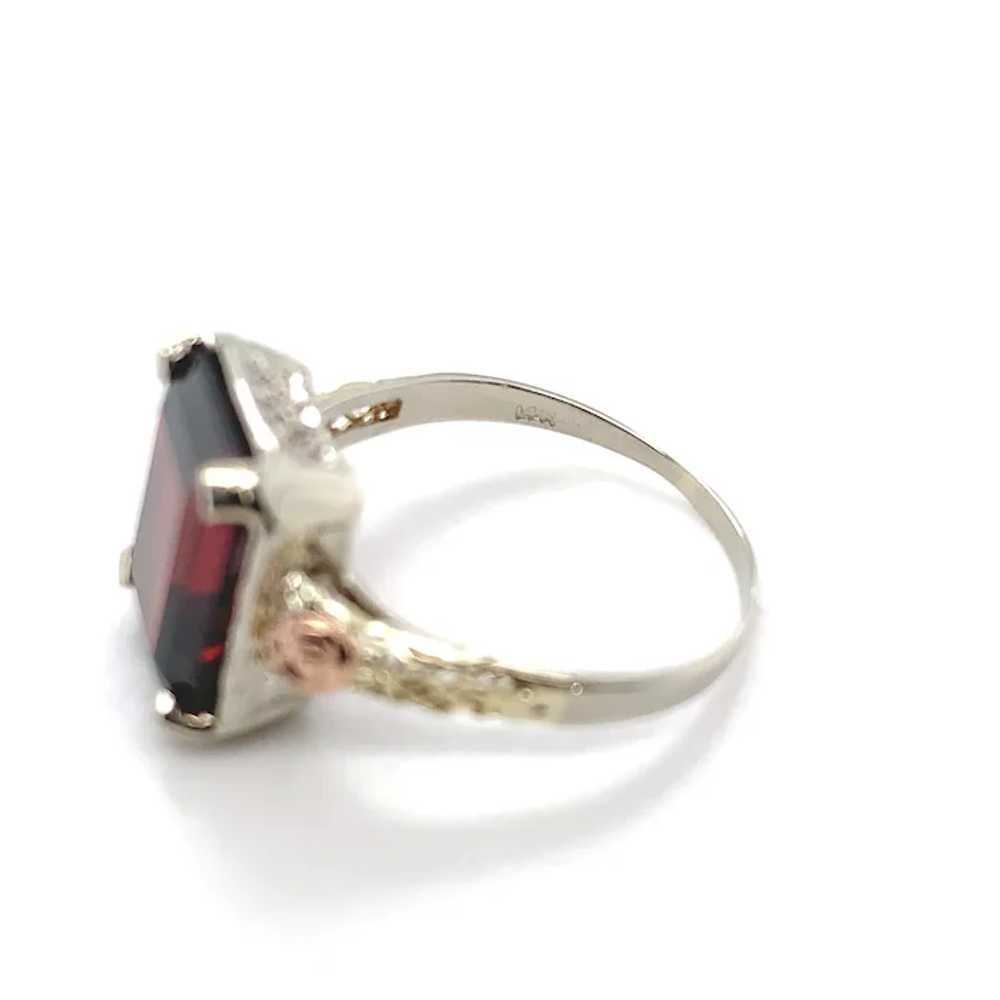 14K White Gold 5.48 carat Garnet Ring with Rose G… - image 8