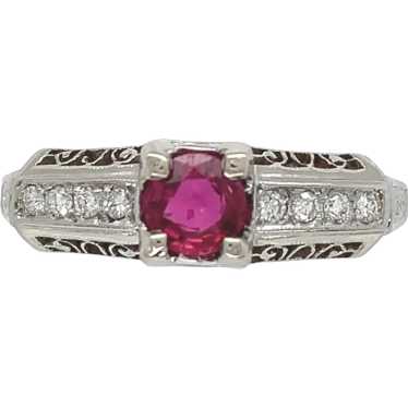 Vintage 18K .32ct Ruby and Diamond Ring - image 1