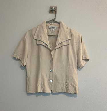 Designer Vintage Cream Tan Box Crop Silk and Linen