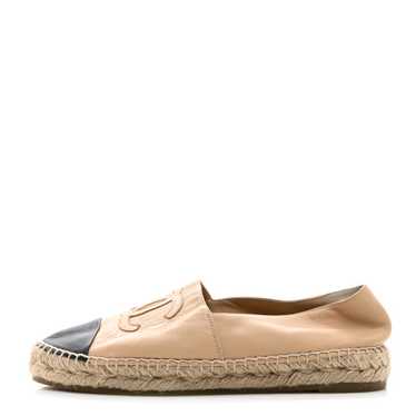 CHANEL Lambskin CC Espadrilles 39 Beige Black