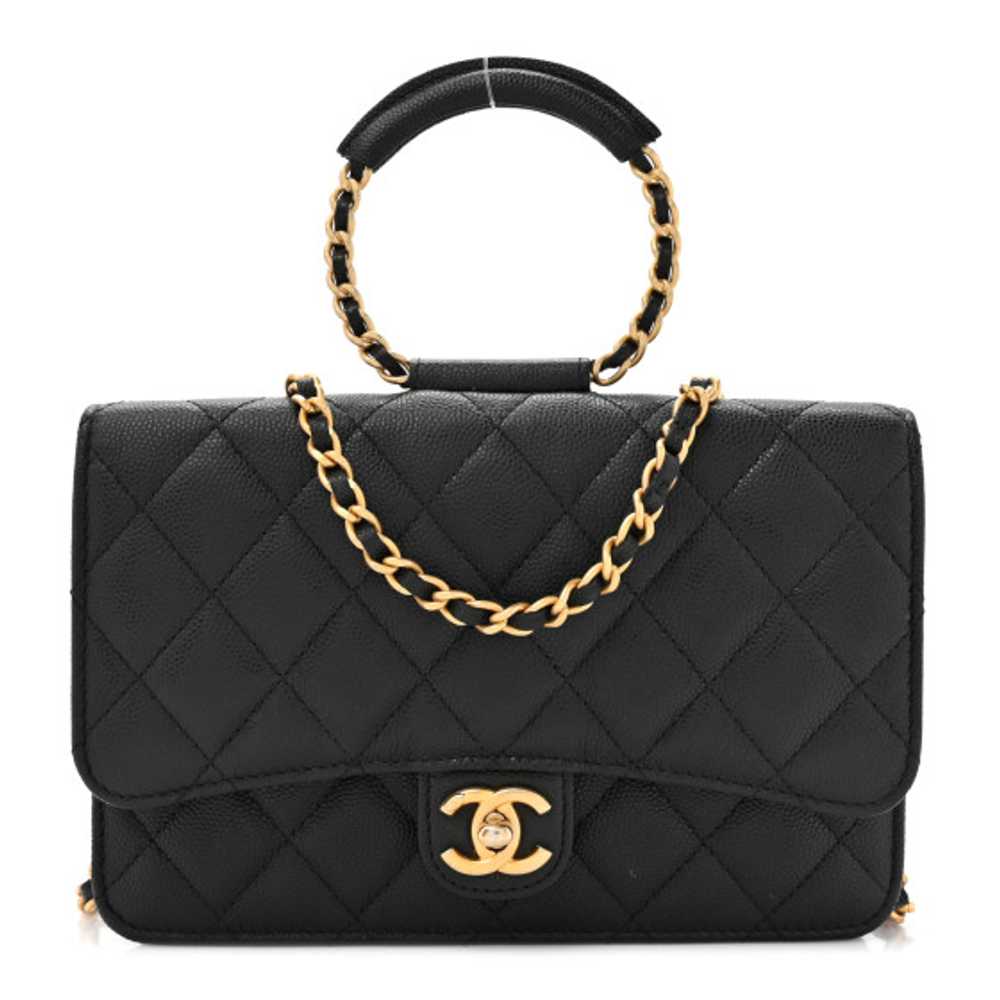 CHANEL Caviar Quilted Chain Handle Round Wallet O… - image 1