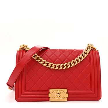 CHANEL Lambskin Quilted Medium Boy Flap Red