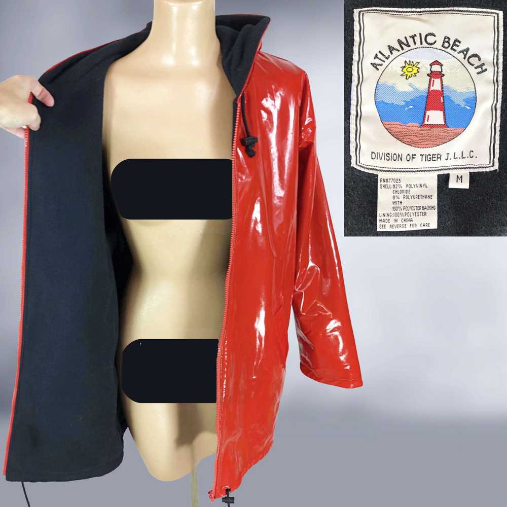 80s Shiny Red PCV Vinyl Hooded Rain Jacket by Atl… - image 1