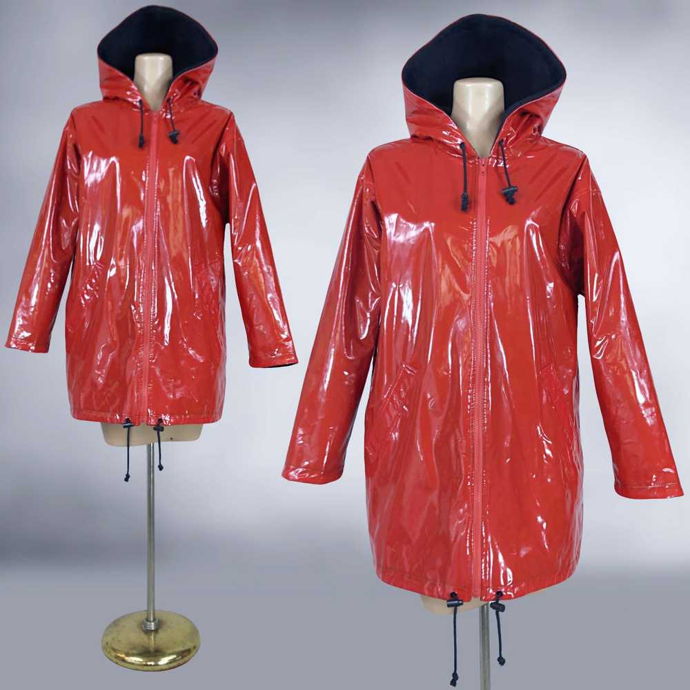 80s Shiny Red PCV Vinyl Hooded Rain Jacket by Atl… - image 3