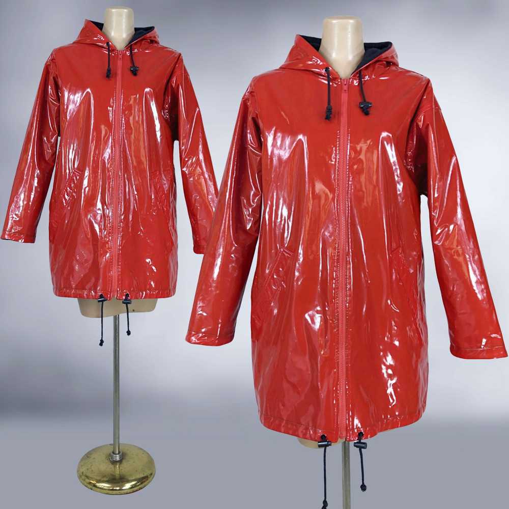 80s Shiny Red PCV Vinyl Hooded Rain Jacket by Atl… - image 4