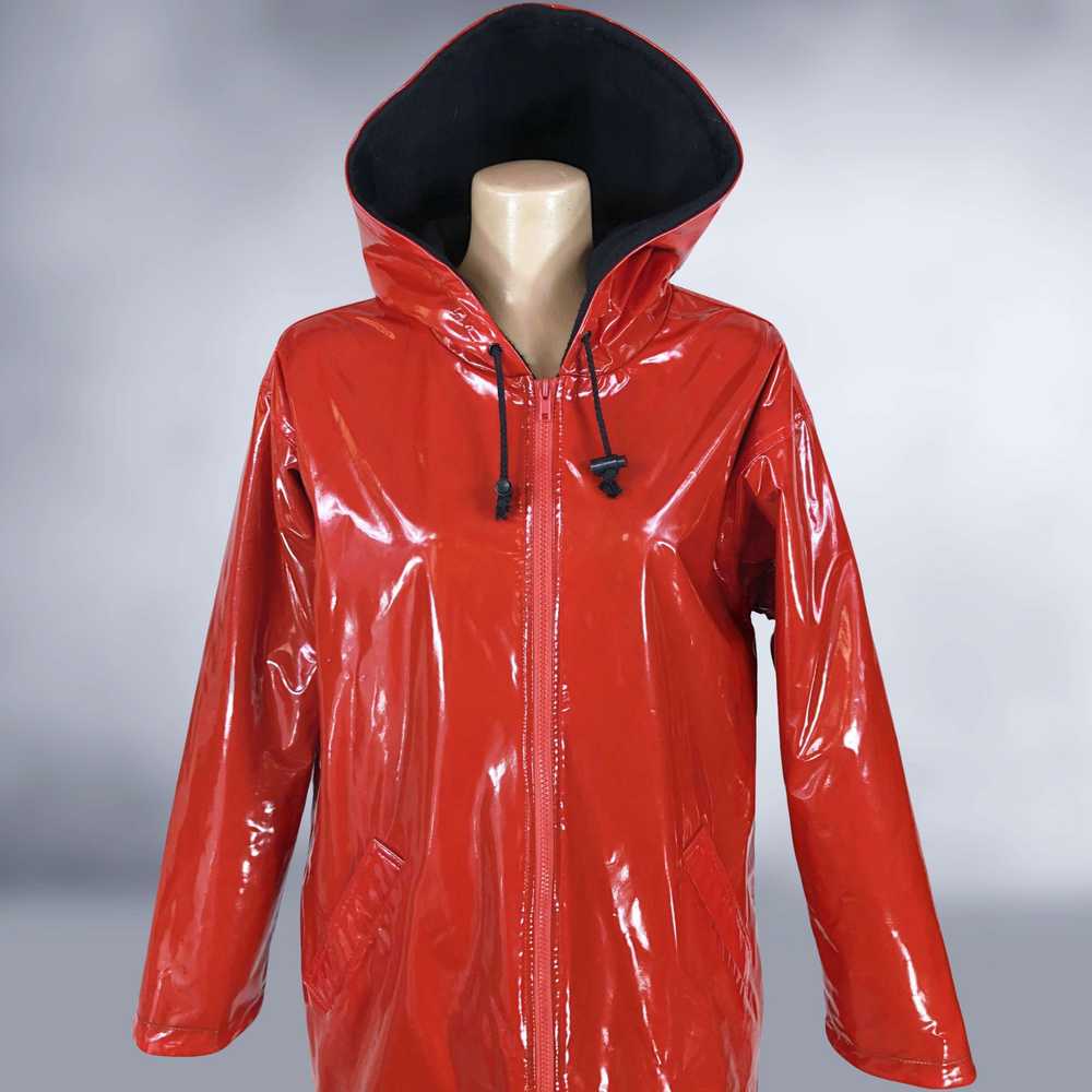 80s Shiny Red PCV Vinyl Hooded Rain Jacket by Atl… - image 5