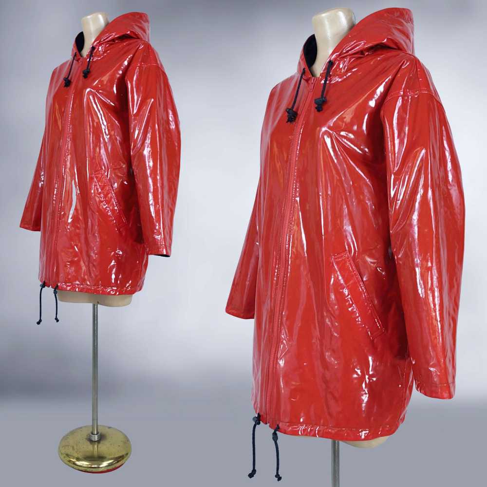 80s Shiny Red PCV Vinyl Hooded Rain Jacket by Atl… - image 6