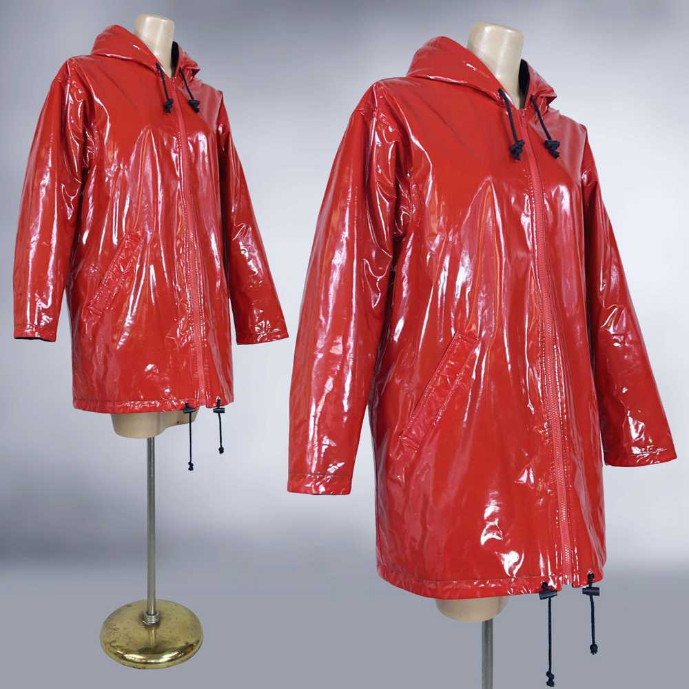 80s Shiny Red PCV Vinyl Hooded Rain Jacket by Atl… - image 7