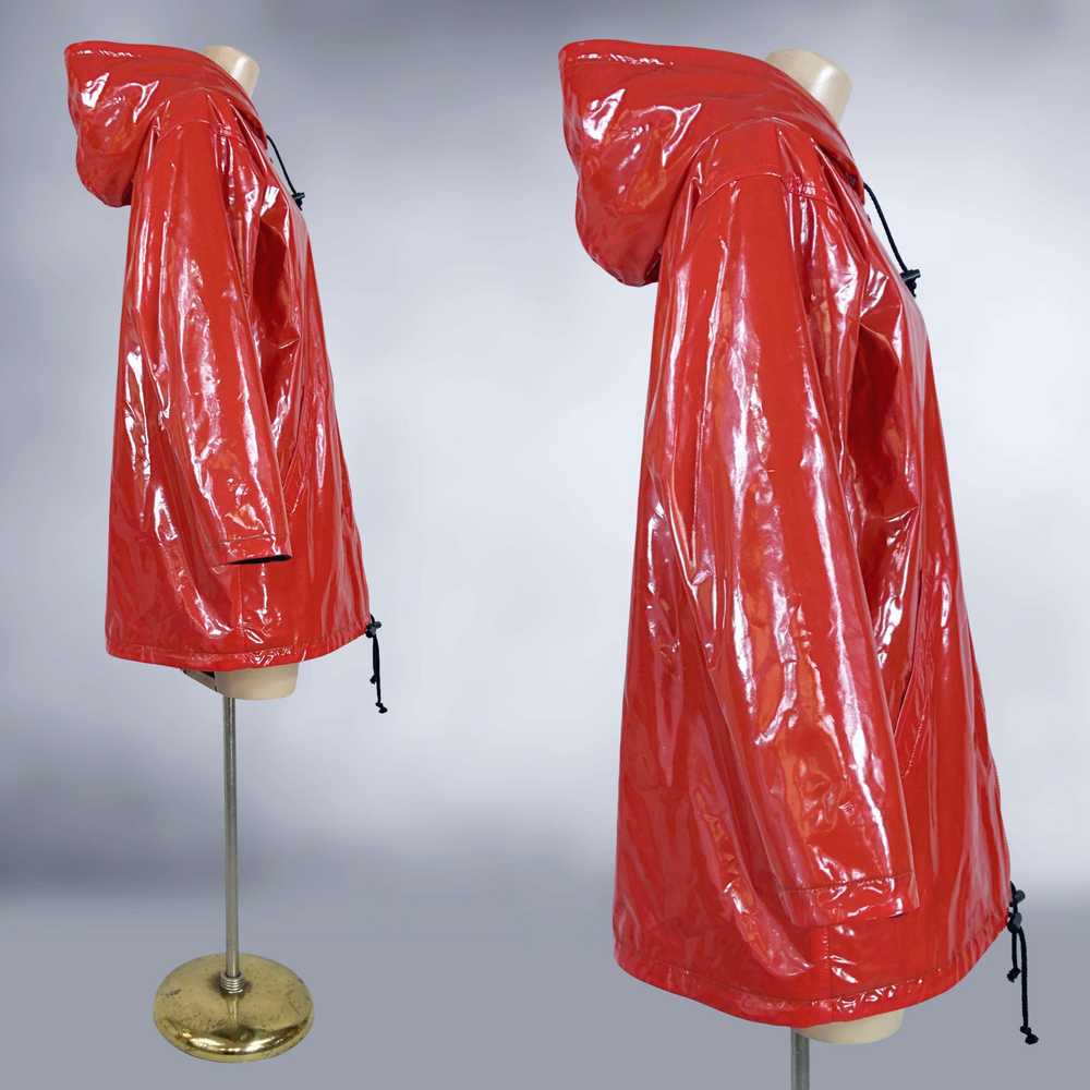 80s Shiny Red PCV Vinyl Hooded Rain Jacket by Atl… - image 8