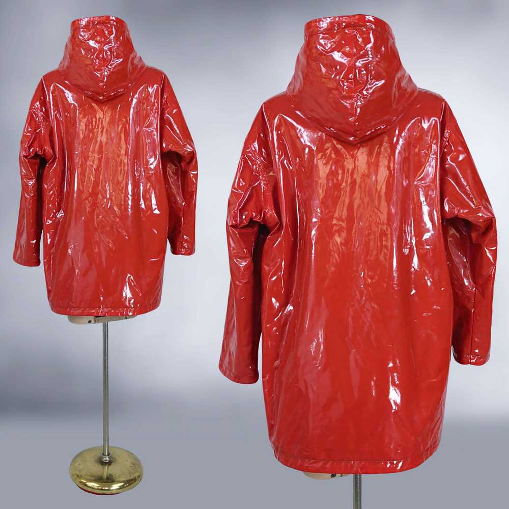 80s Shiny Red PCV Vinyl Hooded Rain Jacket by Atl… - image 9