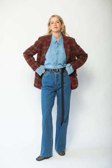 Vintage Red Plaid Blazer - Red