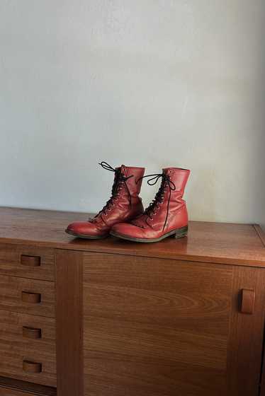 1990's JUSTIN RED LEATHER ROPER BOOTS | SIZE 9