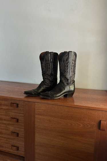 1990's LUCCHESE BLACK LEATHER COWBOY BOOTS | SIZE 