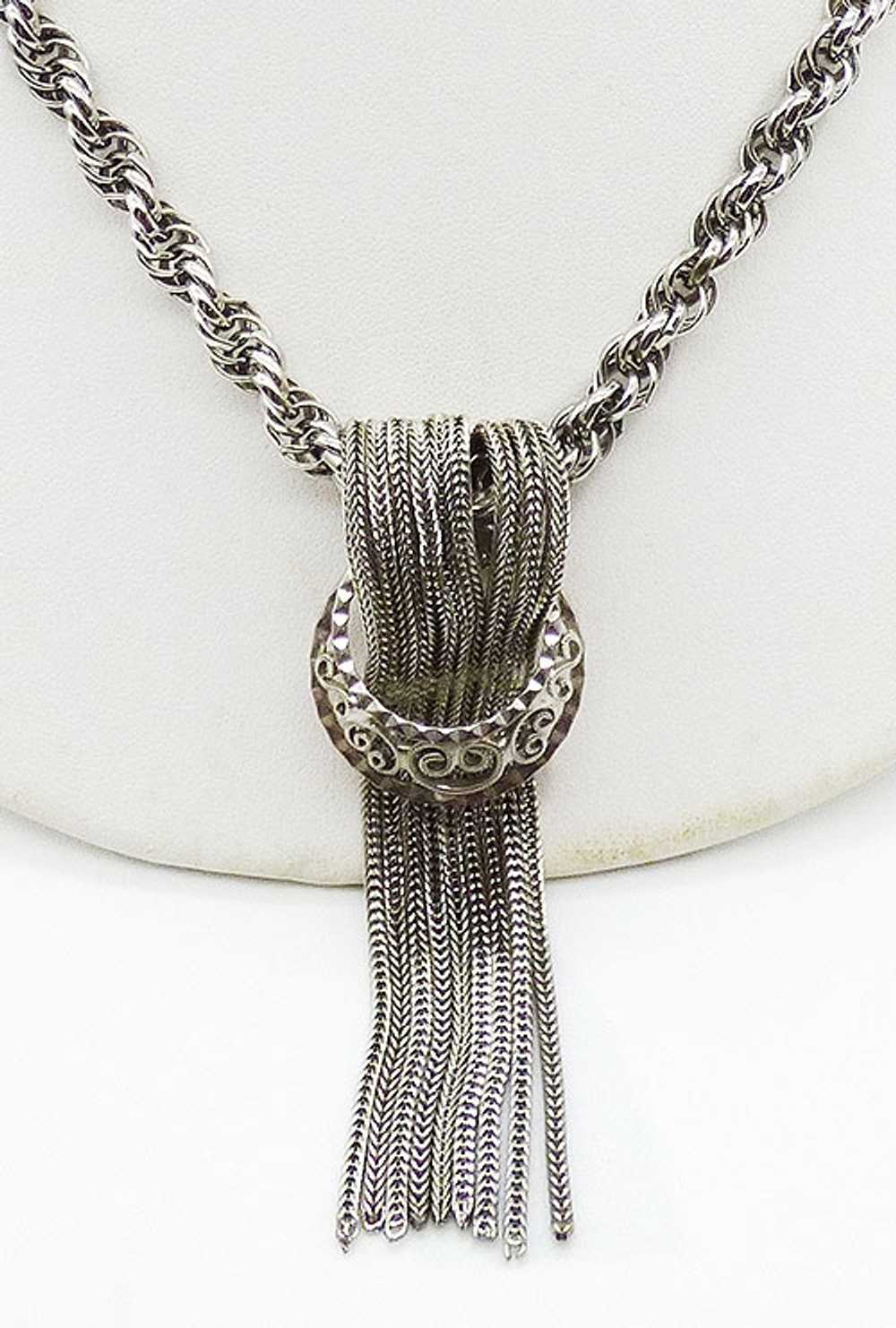 Hobé Silver Filigree and Chains Tassel Necklace - image 2