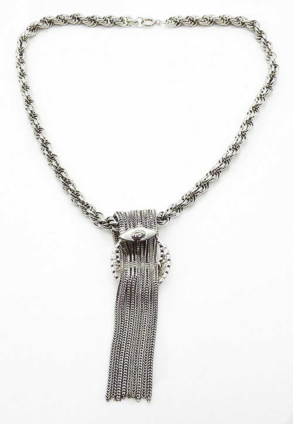 Hobé Silver Filigree and Chains Tassel Necklace - image 4