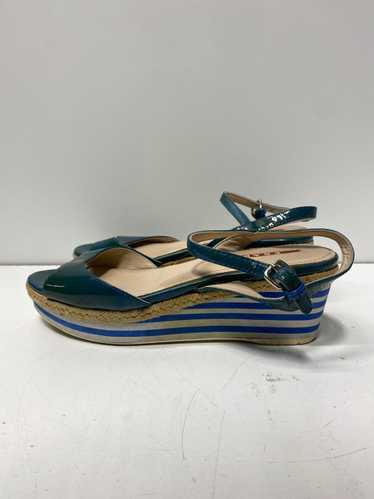 AUTHENTIC Prada Patent Leather Platform Stripe Wed