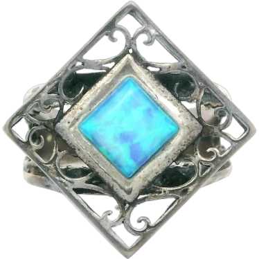 Vintage Sterling Silver Synthetic Opal Scroll Work