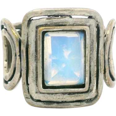 Vintage Sterling Silver Rectangular Milky Opal Op… - image 1