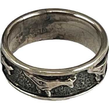 Sterling Silver Dolphin or Dog Themed Band Ring F… - image 1