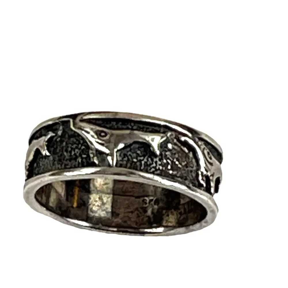 Sterling Silver Dolphin or Dog Themed Band Ring F… - image 2