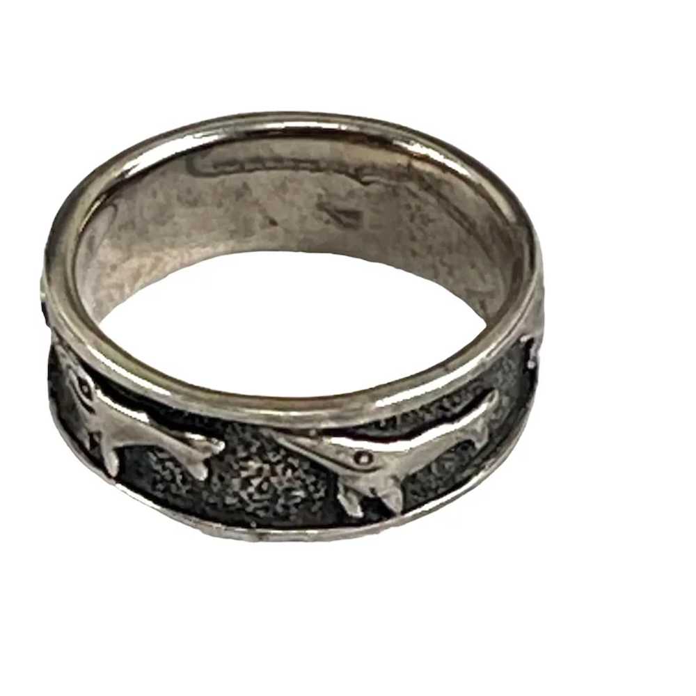 Sterling Silver Dolphin or Dog Themed Band Ring F… - image 3