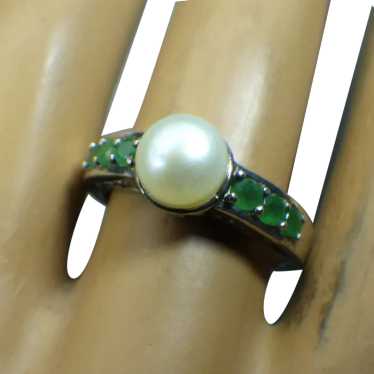 Vintage Silpada Emerald and Pearl Centerpiece Rin… - image 1