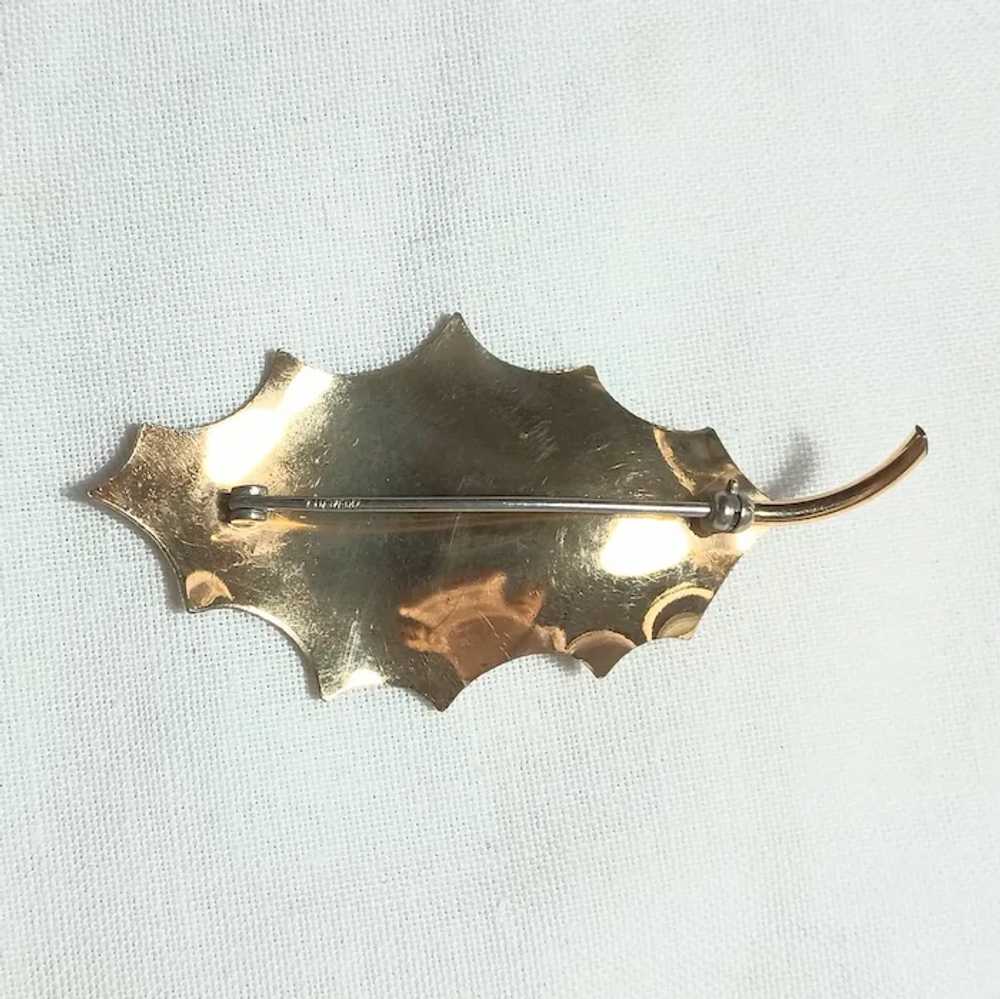 Krementz leaf brooch cultured pearl 14k gold over… - image 3