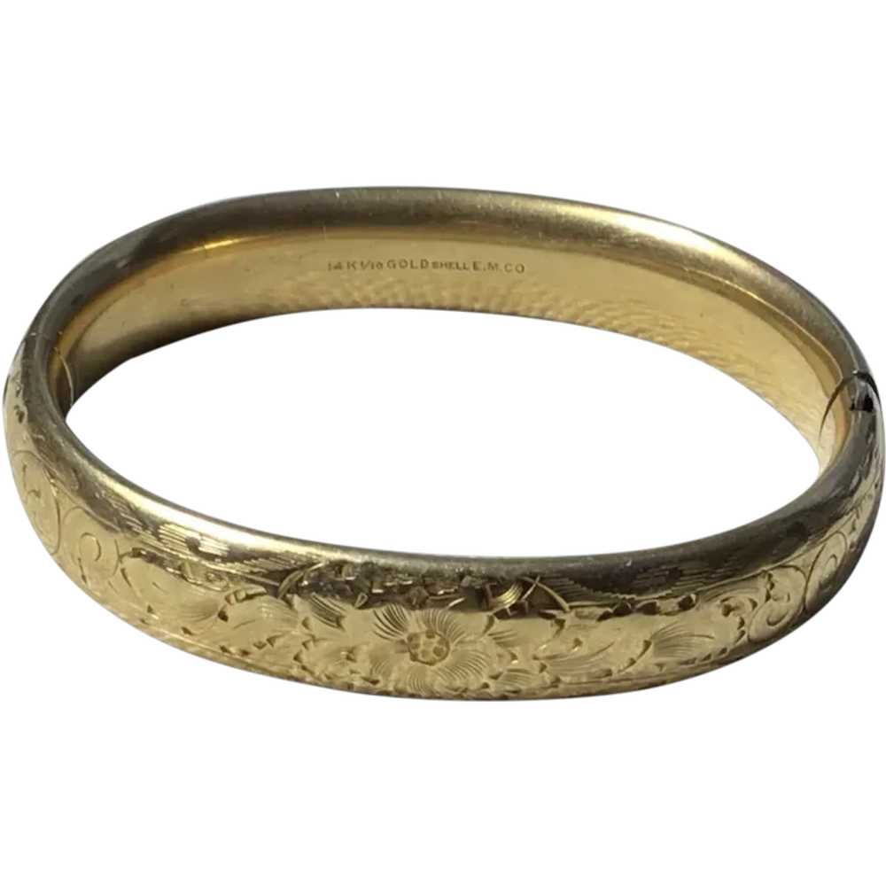 Victorian 14K Gold Shell Bangle Bracelet - image 1