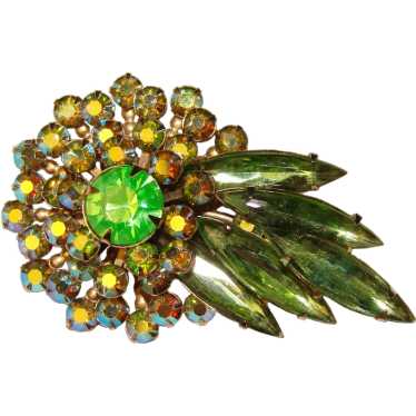 Vintage Stunning Judy online Lee Demi Parure Green Two tiers Brooch Pin and Earrings